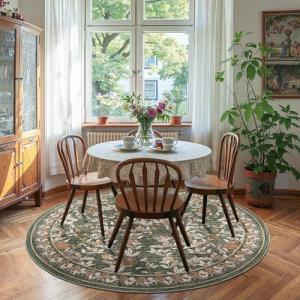 Jinchan Eden Floral Round Washable Area Rug 6ft