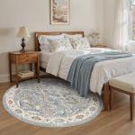 6x6 Round Washable Vintage Area Rug - Blue Multi