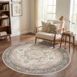 6ft Round Washable Vintage Farmhouse Area Rug