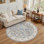 6x6 Round Washable Vintage Area Rug - Blue Multi