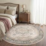 6ft Round Washable Vintage Farmhouse Area Rug