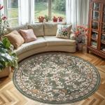Jinchan Eden Floral Round Washable Area Rug 6ft