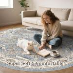 6x6 Round Washable Vintage Area Rug - Blue Multi