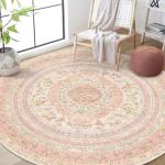 Pink Round Washable Area Rug, 6ft Boho Style