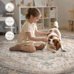 6ft Round Washable Vintage Farmhouse Area Rug