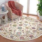 Washable Round Area Rug 6ft - Cream Floral