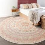 Pink Round Washable Area Rug, 6ft Boho Style