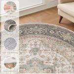 6ft Round Washable Vintage Farmhouse Area Rug