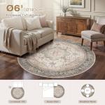 6ft Round Washable Vintage Farmhouse Area Rug