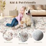 Washable Round Area Rug 6ft - Cream Floral