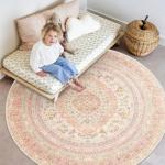 Pink Round Washable Area Rug, 6ft Boho Style