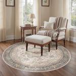 6ft Round Washable Vintage Farmhouse Area Rug