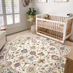 Washable Round Area Rug 6ft - Cream Floral