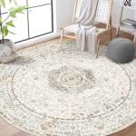 Beige Boho Round Washable Area Rug 6ft