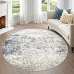 DMOYEST 6ft Round Washable Area Rug - Beige Blue