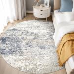 DMOYEST 6ft Round Washable Area Rug - Beige Blue