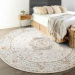 Beige Boho Round Washable Area Rug 6ft