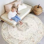 Beige Boho Round Washable Area Rug 6ft
