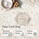 Beige Boho Round Washable Area Rug 6ft