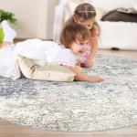 DMOYEST 6ft Round Washable Area Rug - Beige Blue
