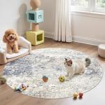 DMOYEST 6ft Round Washable Area Rug - Beige Blue