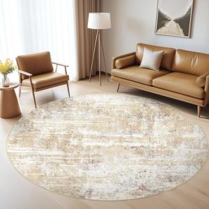 6Ft Washable Round Abstract Rug - Gray Gold