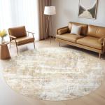 6Ft Washable Round Abstract Rug - Gray Gold