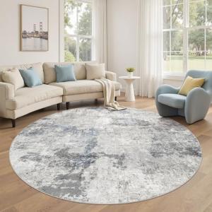 6ft Round Soft Washable Area Rug - Grey Blue