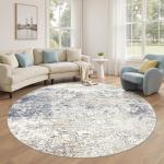 DMOYEST 6ft Round Washable Area Rug - Beige Blue
