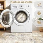 6Ft Washable Round Abstract Rug - Gray Gold