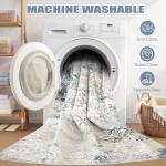 DMOYEST 6ft Round Washable Area Rug - Beige Blue