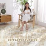 6Ft Washable Round Abstract Rug - Gray Gold