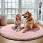 ONASAR Light Pink Round Area Rugs 4ft for Bedroom Living Room, Fluffy Circle Rug for Kids Girls Boys Teen, Soft Plush Shaggy Carpet for Nursery Dorm Classroom Playroom Home Decor Aesthetic
