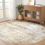 6Ft Washable Round Abstract Rug - Gray Gold