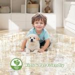 6Ft Washable Round Abstract Rug - Gray Gold