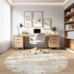 6Ft Washable Round Abstract Rug - Gray Gold