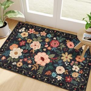 DUKINO Washable Floral Entryway Rugs, Non-Slip 2x3