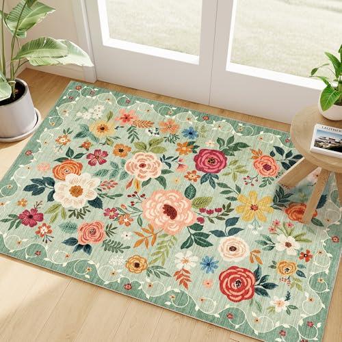 Floral Indoor Washable Area Rug - 2x3 Green