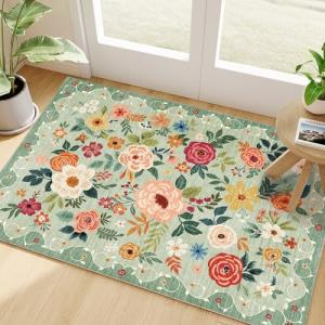 Floral Indoor Washable Area Rug - 2x3 Green