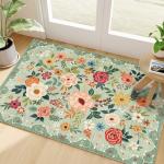 Floral Indoor Washable Area Rug - 2x3 Green