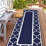 Blue & White Waterproof Outdoor Rug, 2.5' x 8
