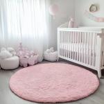 ONASAR Light Pink Round Area Rugs 4ft for Bedroom Living Room, Fluffy Circle Rug for Kids Girls Boys Teen, Soft Plush Shaggy Carpet for Nursery Dorm Classroom Playroom Home Decor Aesthetic
