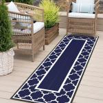Blue & White Waterproof Outdoor Rug, 2.5' x 8