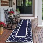 Blue & White Waterproof Outdoor Rug, 2.5' x 8