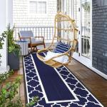 Blue & White Waterproof Outdoor Rug, 2.5' x 8
