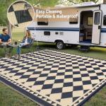 HUGEAR Reversible Outdoor Rug, 8x10 Checkered