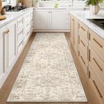 Beige Vintage Washable Runner Rug for Any Room
