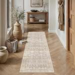 Beige Floral Washable Hallway Runner Rug 2x6