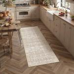 Beige Floral Washable Hallway Runner Rug 2x6