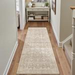 Beige Floral Washable Hallway Runner Rug 2x6